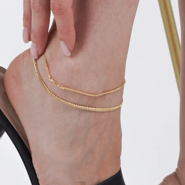 Real Gold Wide Wheat Anklet HSPRTDK 4170 (30 C.M) A1324
