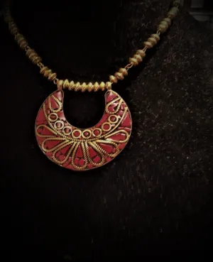 Red Brass Medallion Necklace