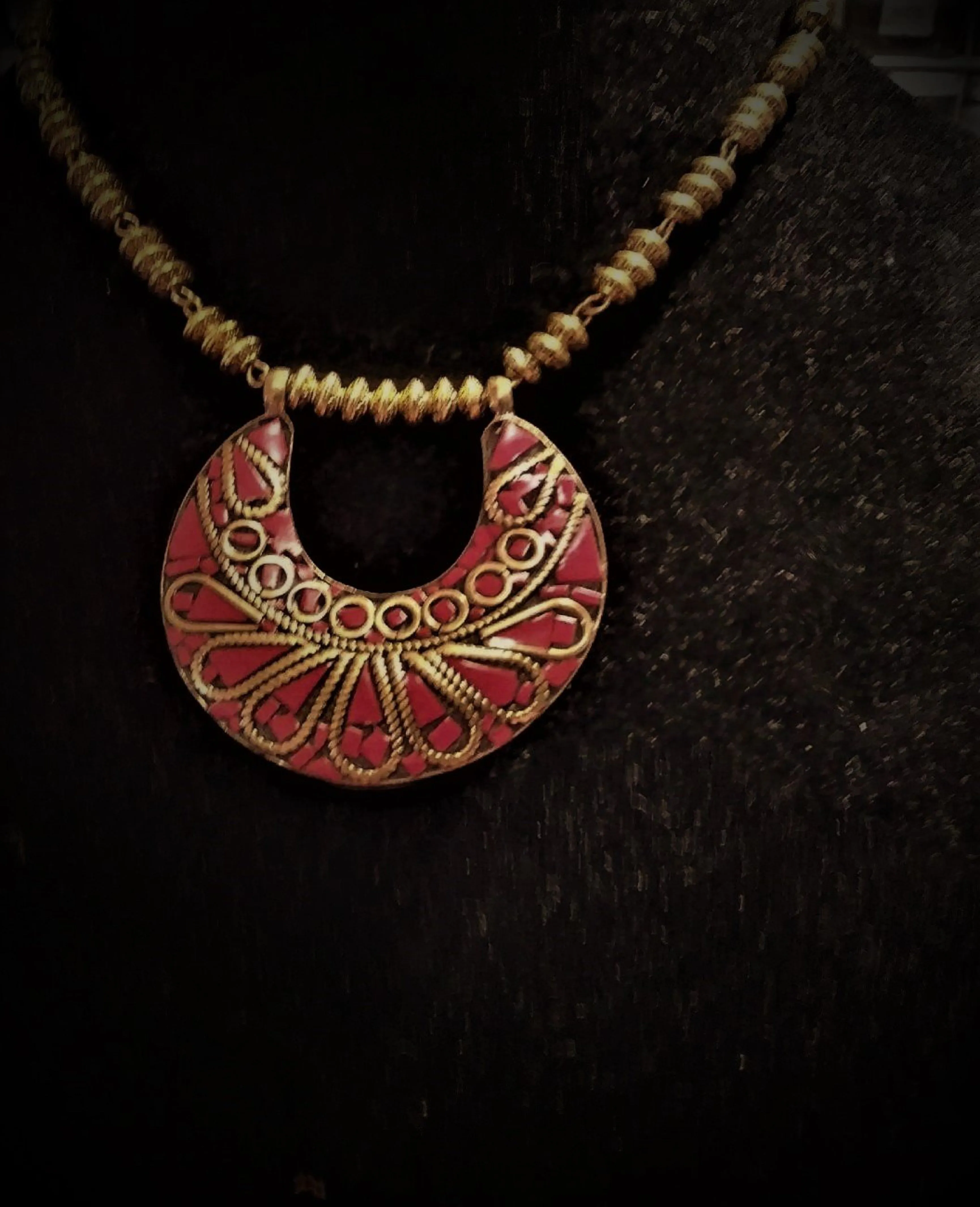Red Brass Medallion Necklace