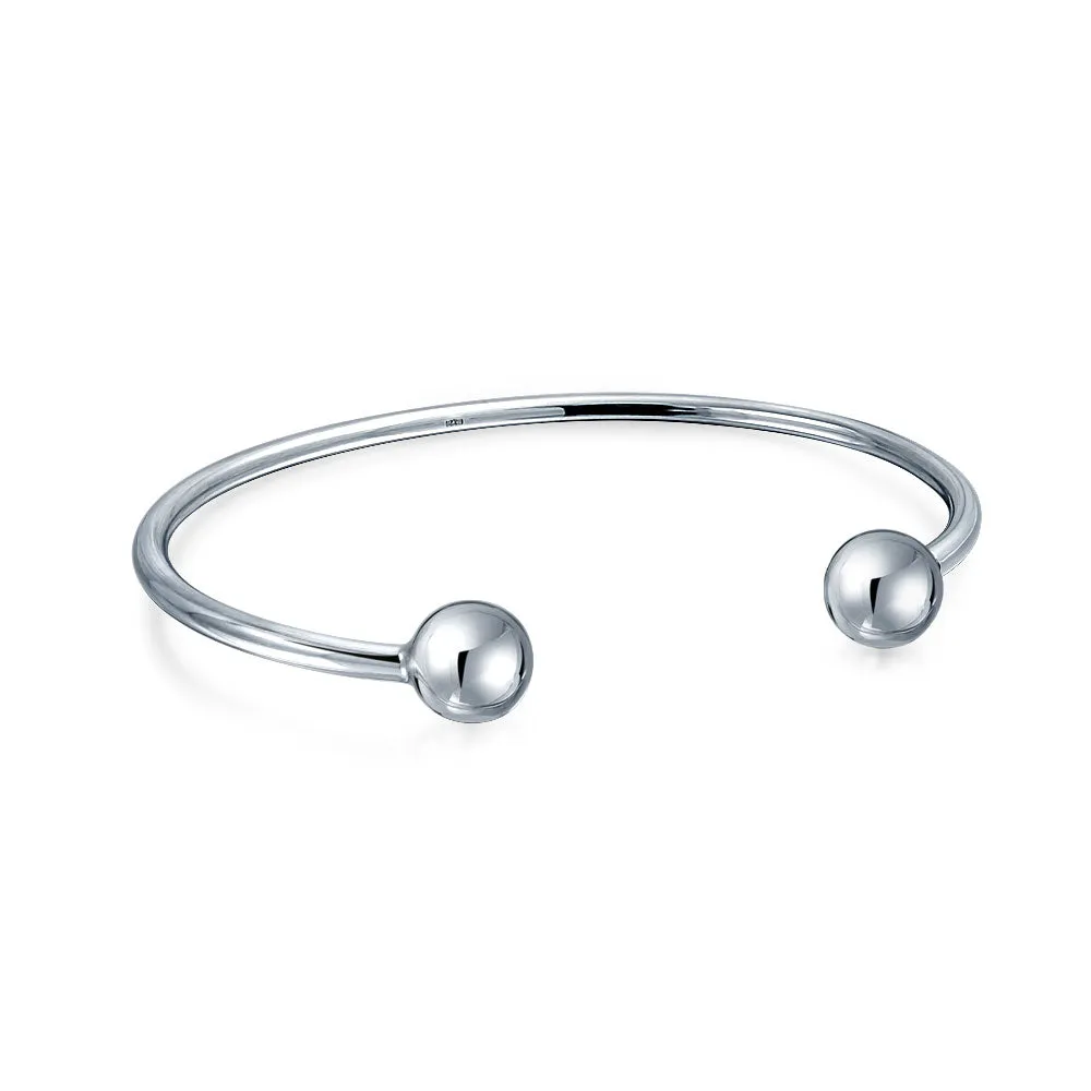 Round Ball Screw Tips Charm Bangle Bracelet for European Beads, Sterling Silver Cuff