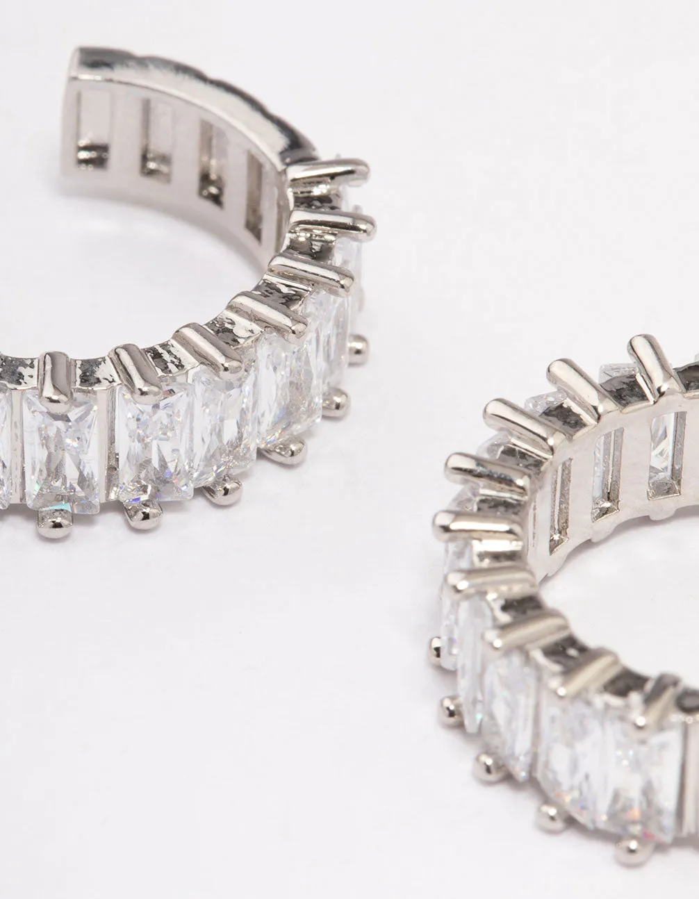Silver Cubic Zirconia Baguette Hoop Earrings