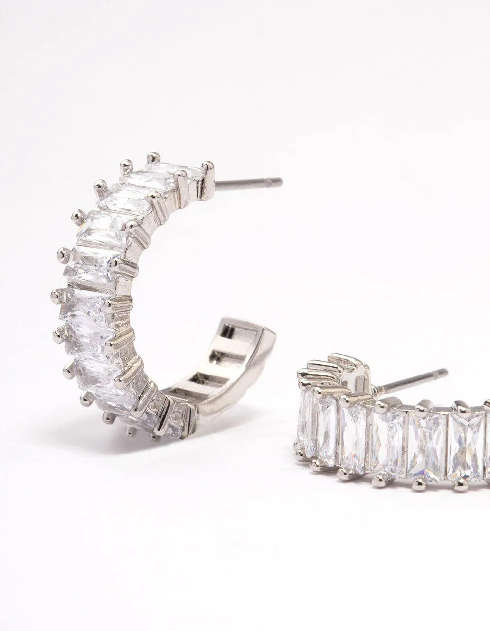 Silver Cubic Zirconia Baguette Hoop Earrings