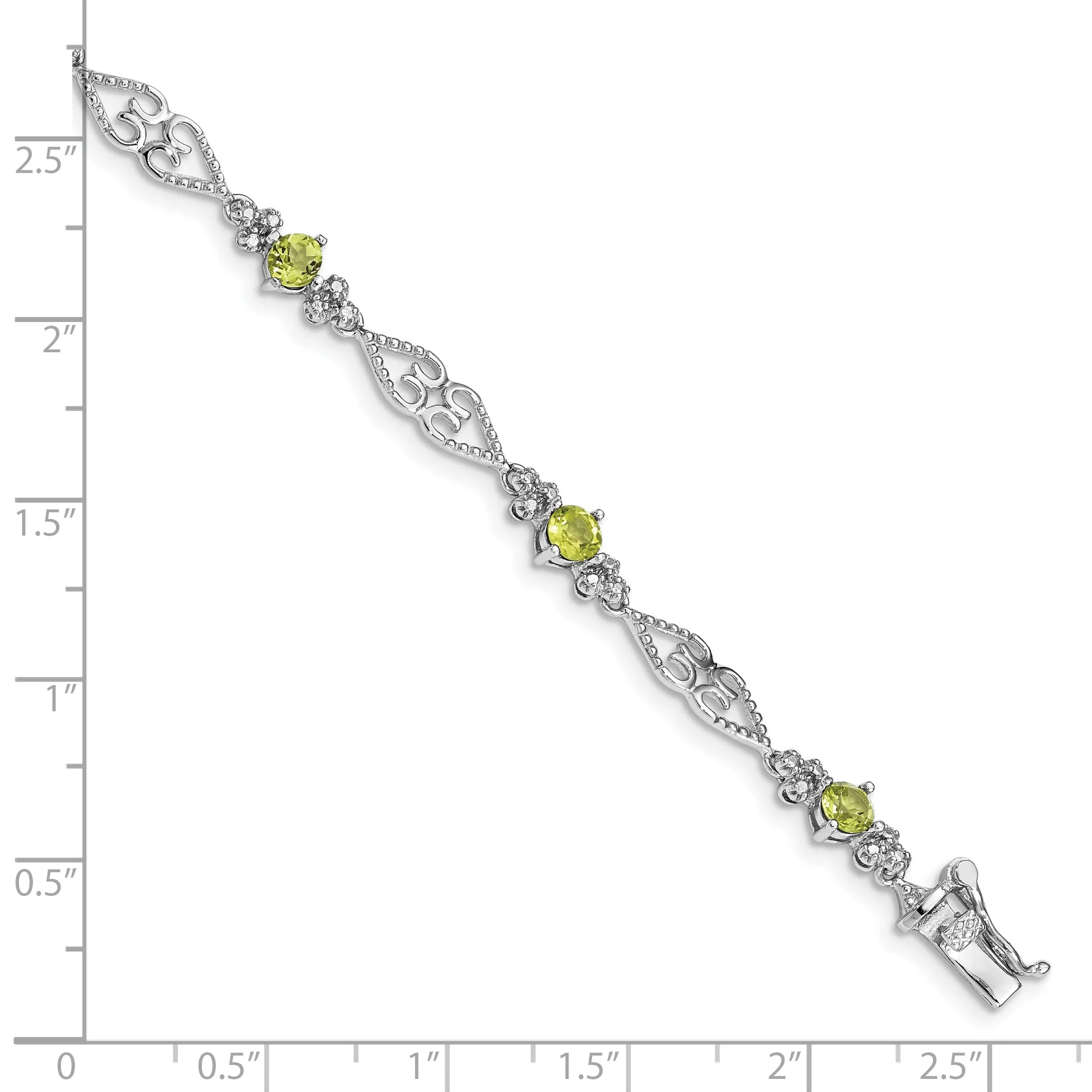 Silver Diamond Peridot Gemstone Bracelet