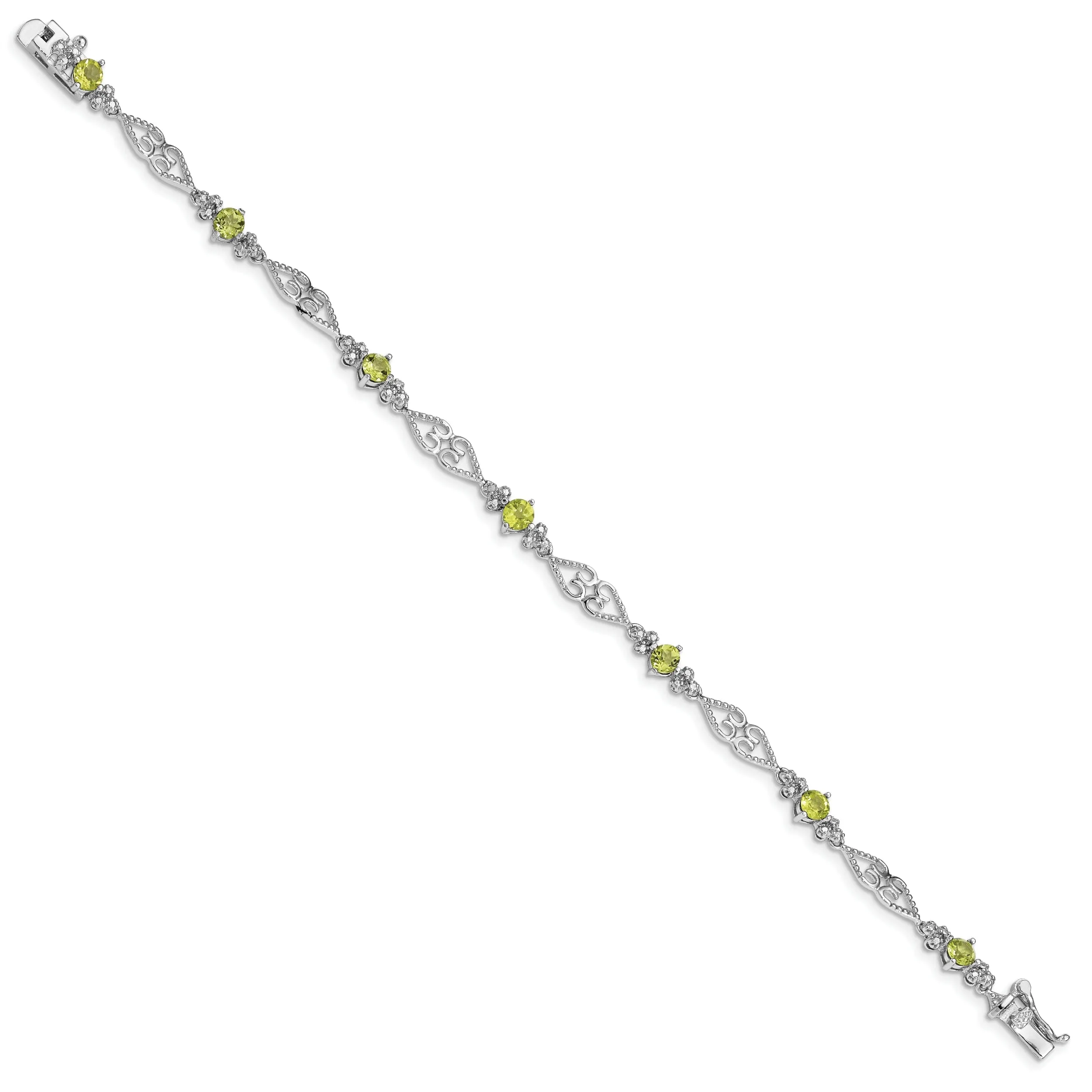 Silver Diamond Peridot Gemstone Bracelet