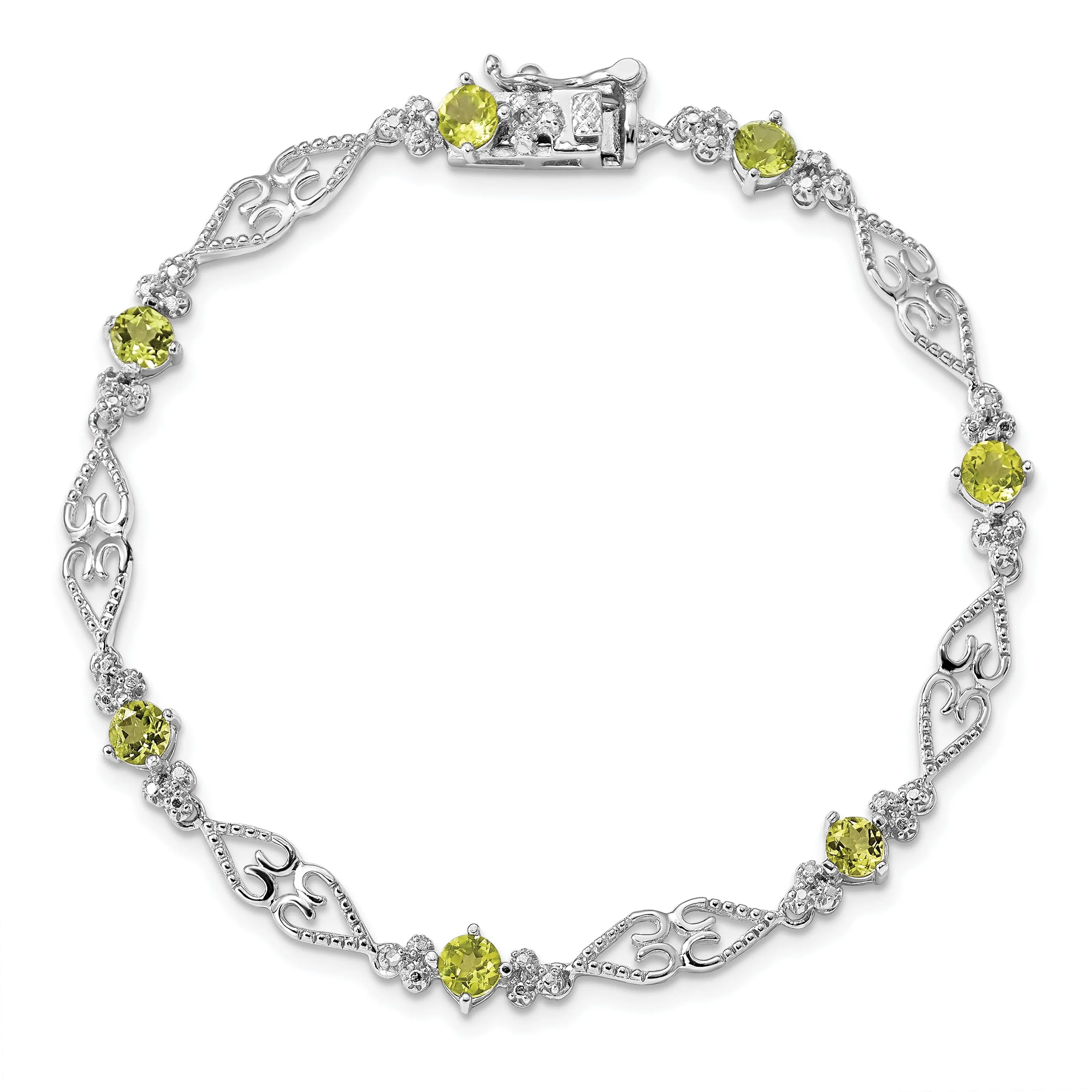 Silver Diamond Peridot Gemstone Bracelet