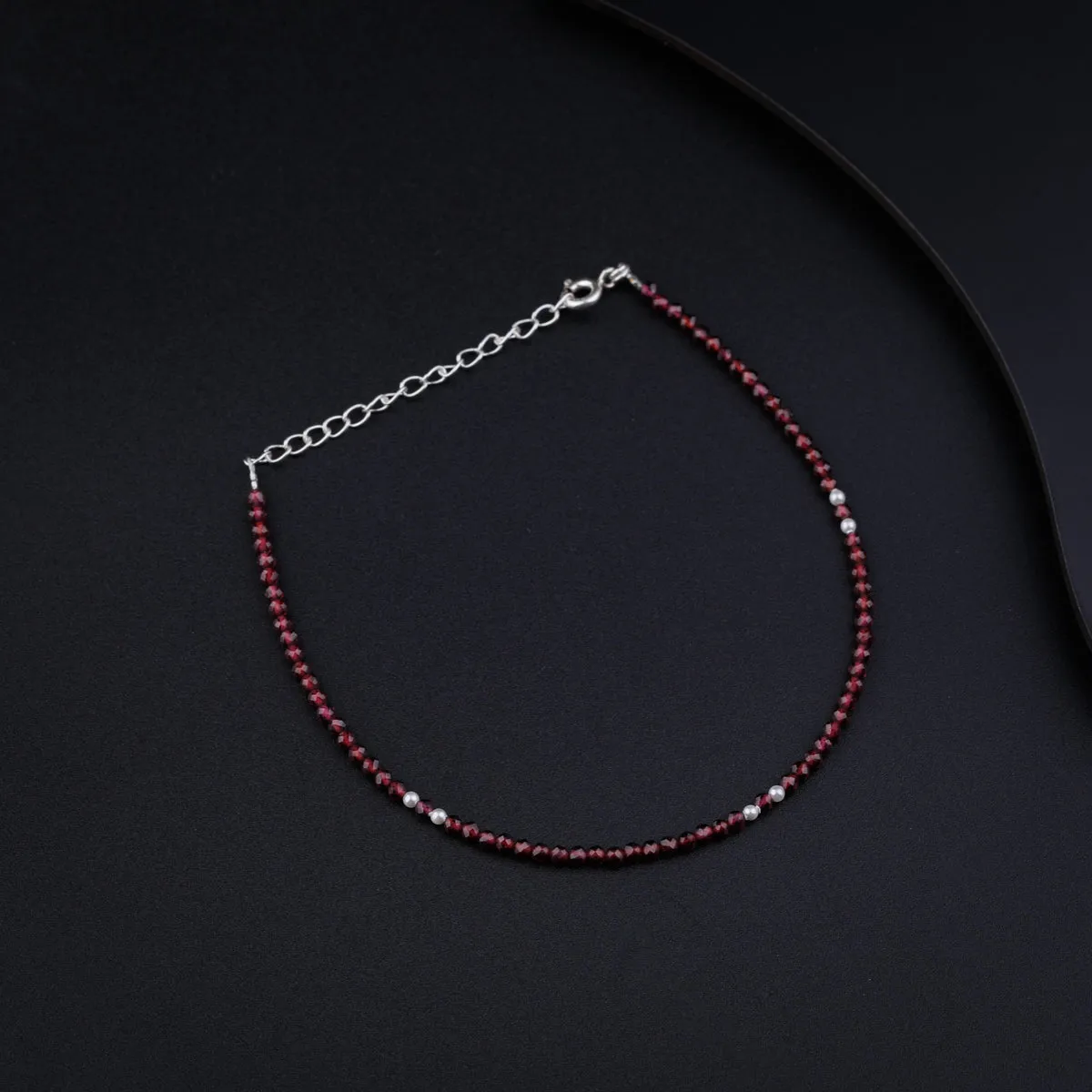 Silver Garnet and Pearl Anklet