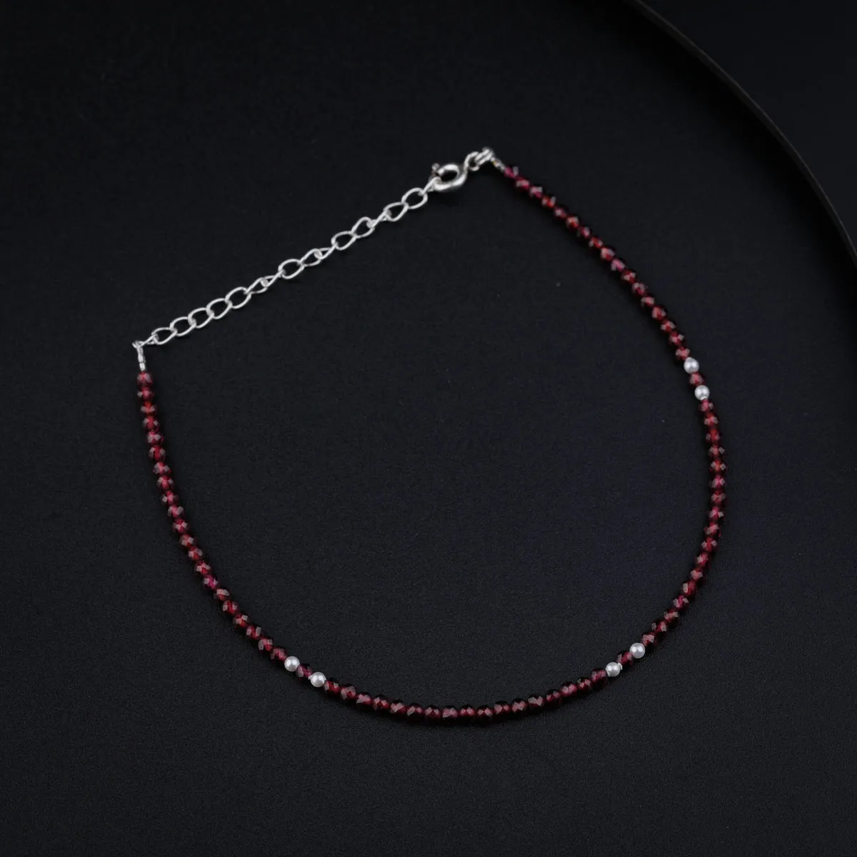Silver Garnet and Pearl Anklet