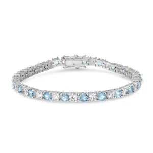 Silver Plated Created Blue Topaz & Cubic Zirconia Bracelet