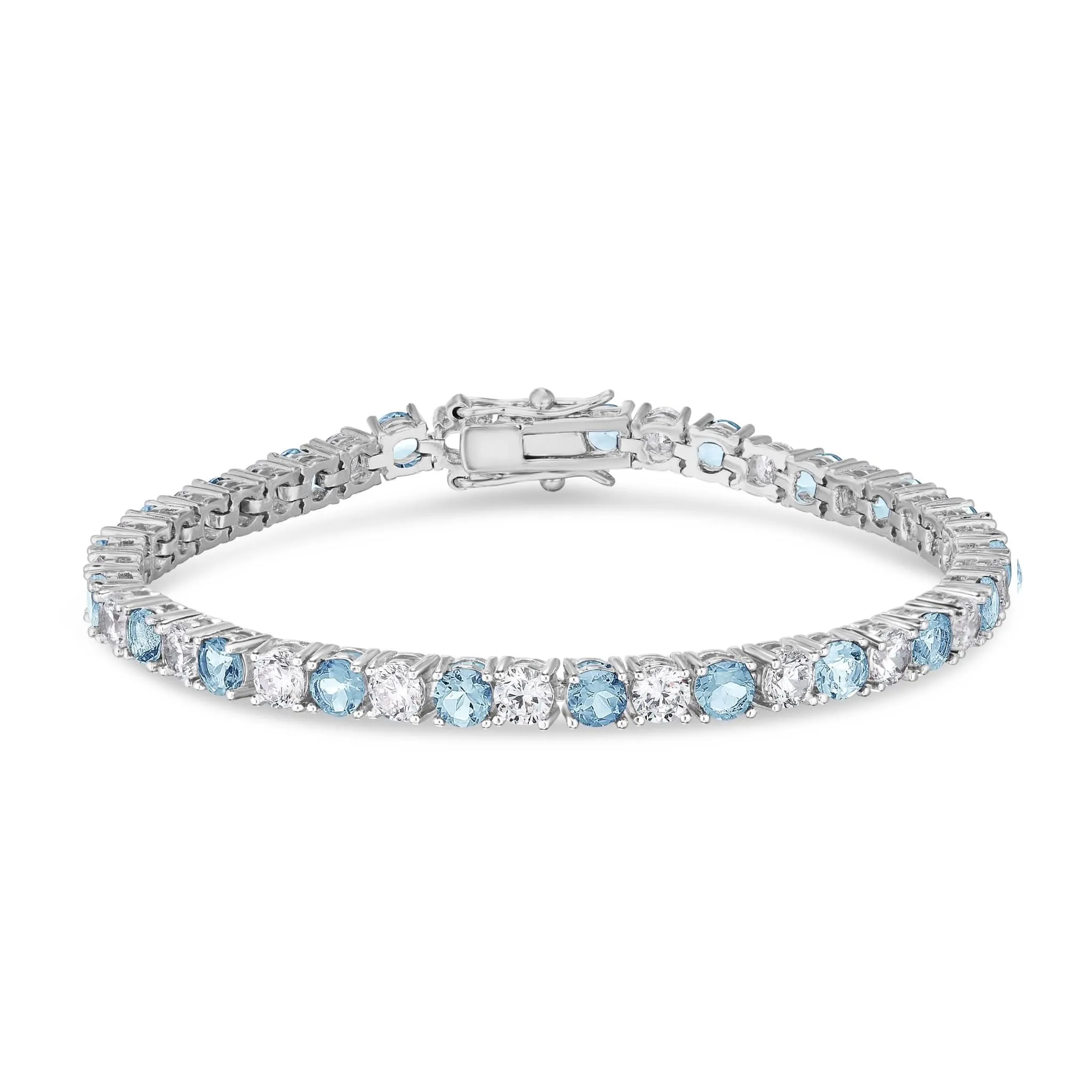 Silver Plated Created Blue Topaz & Cubic Zirconia Bracelet