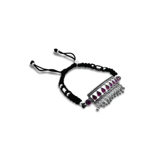 Silver Purple Drop Shape Gem Stone with Small Ghungroo Dhaga Payal for Girls