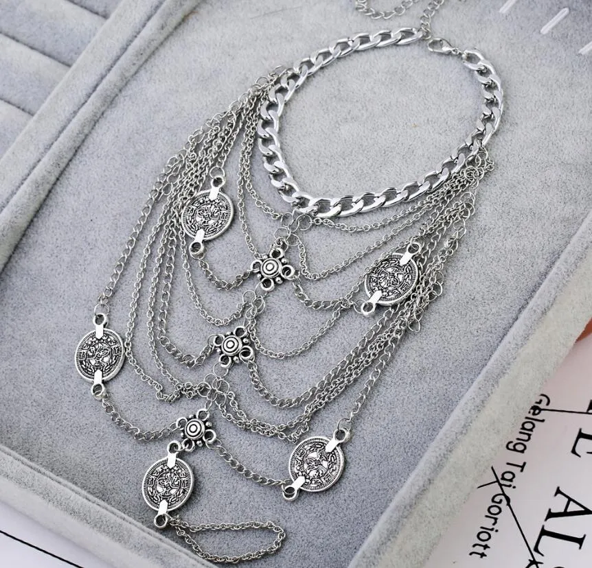 Silver Tassel with Coin Pendant Anklet
