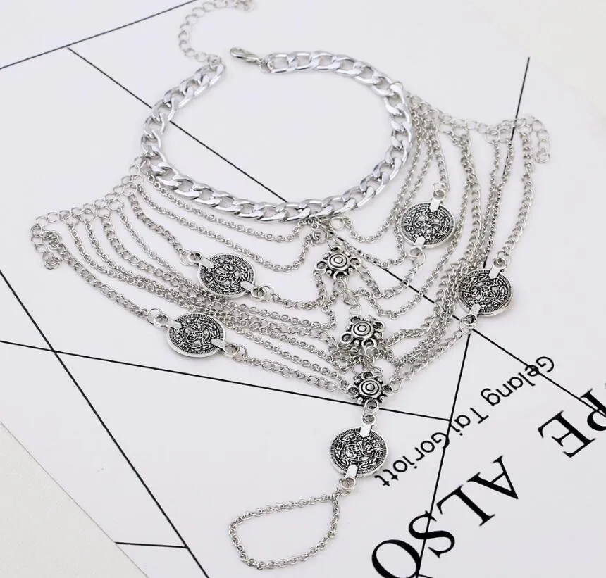 Silver Tassel with Coin Pendant Anklet