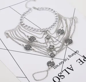 Silver Tassel with Coin Pendant Anklet