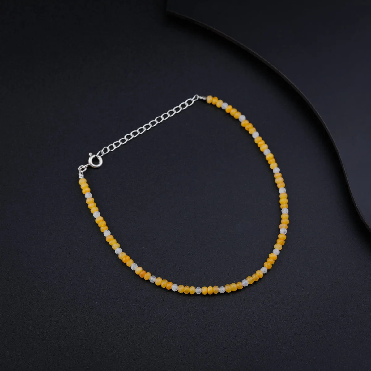 Silver Yellow Agate and Moonstone Anklet