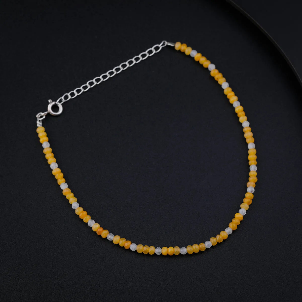Silver Yellow Agate and Moonstone Anklet