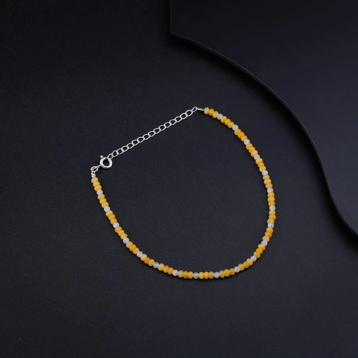 Silver Yellow Agate and Moonstone Anklet