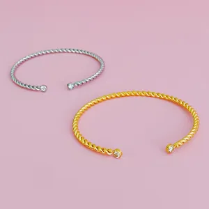 Slim And Cabled Open Bangle Bracelet