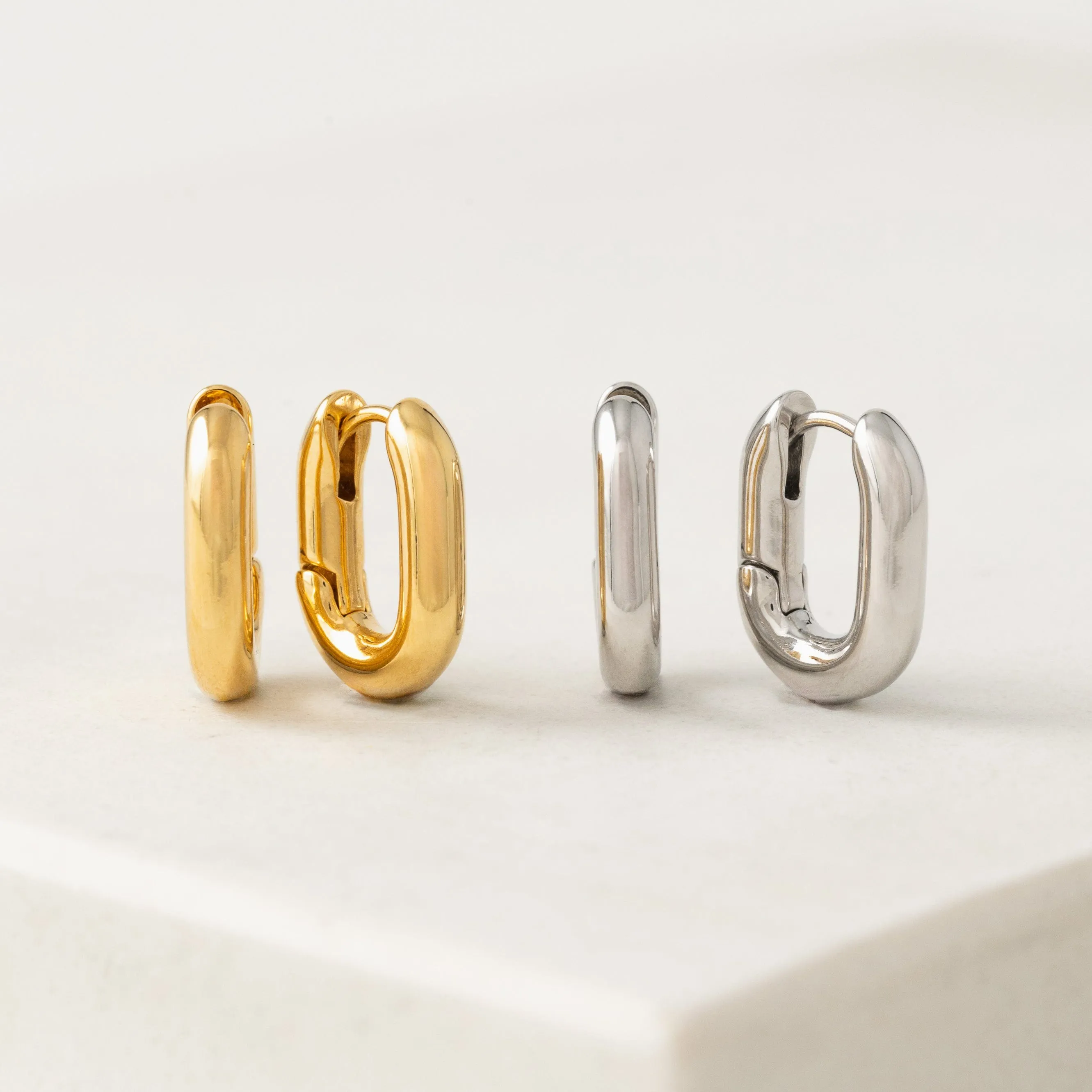 Small Paperclip Puff Hoop Earrings Gold