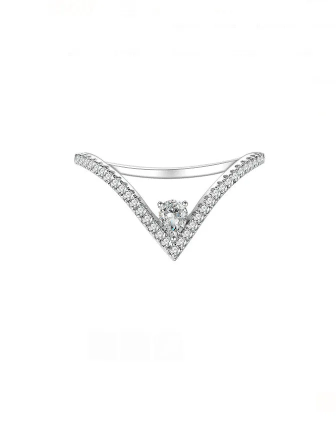 Sparkling Chevron Triangle Ring 925 Sterling Silver Cubic Zirconia Luxury Ring KESLEY
