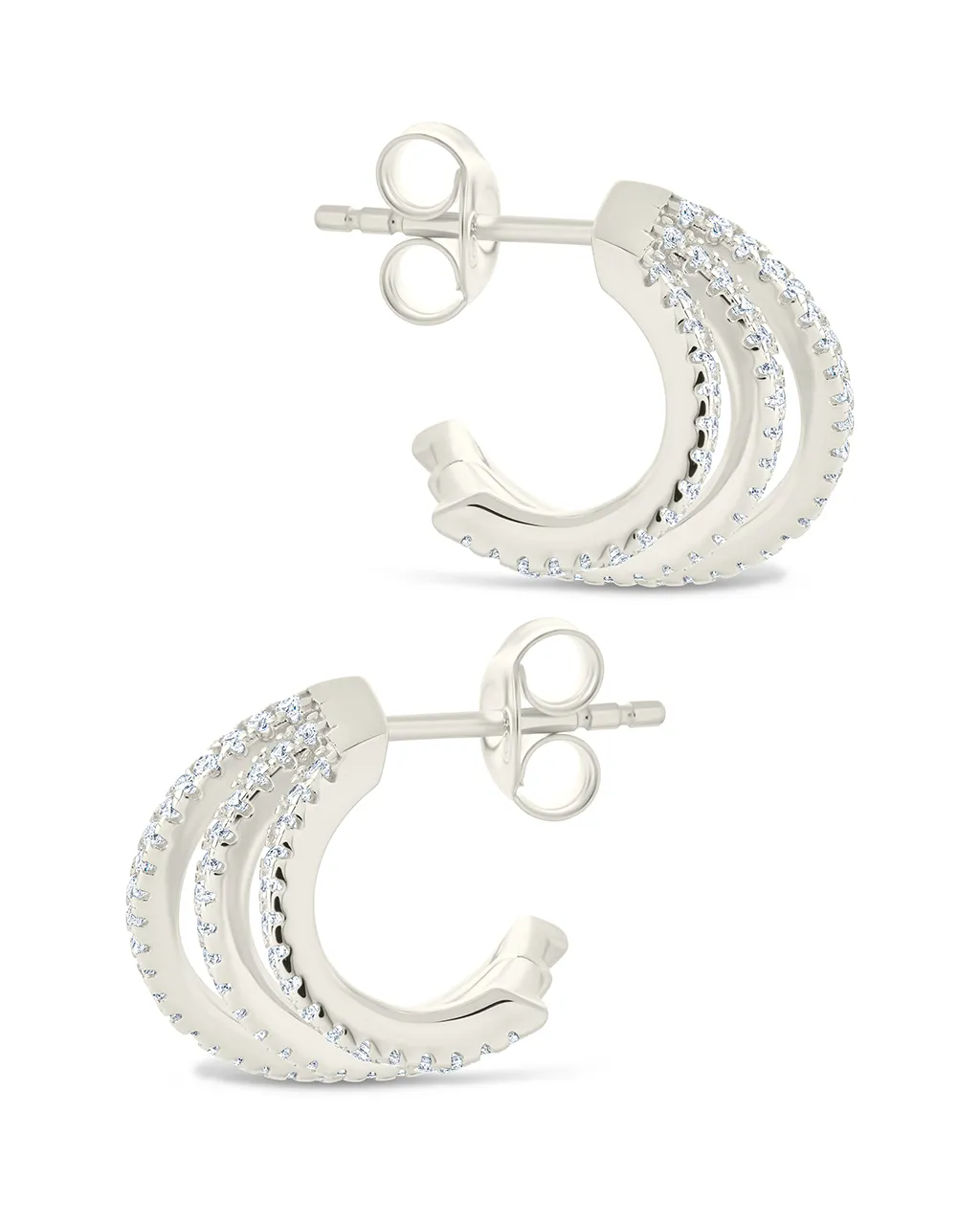 Sterling Silver Porter Triple Row CZ Huggie Hoops