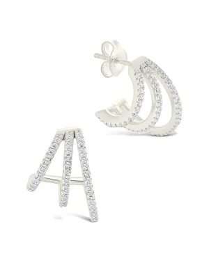 Sterling Silver Porter Triple Row CZ Huggie Hoops