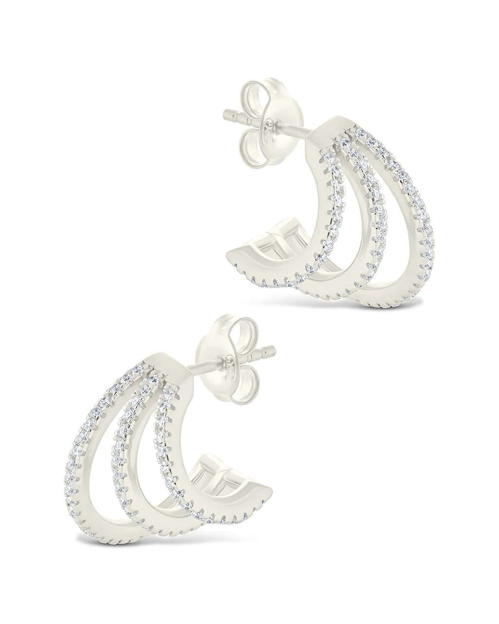 Sterling Silver Porter Triple Row CZ Huggie Hoops