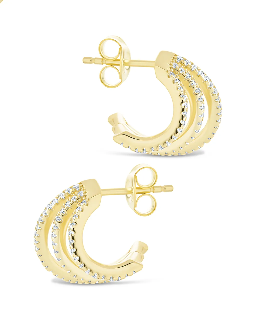 Sterling Silver Porter Triple Row CZ Huggie Hoops