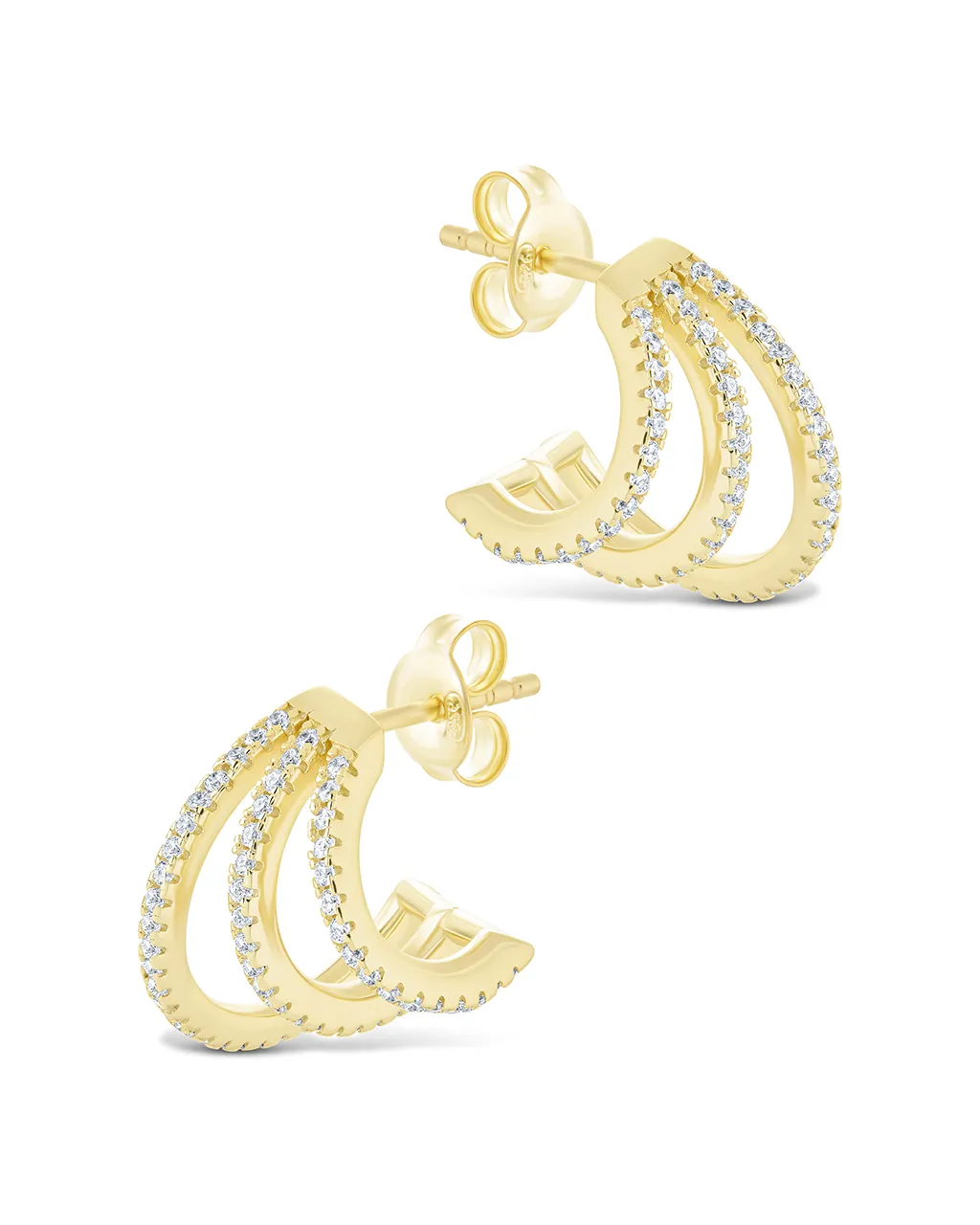 Sterling Silver Porter Triple Row CZ Huggie Hoops