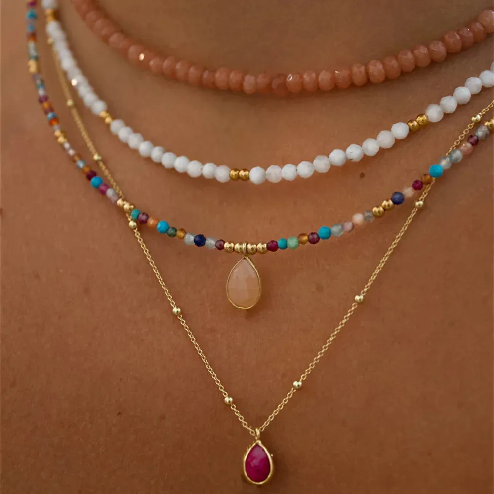 Summer Fashion Multilayer Handmade Necklace with Crystal Pendant