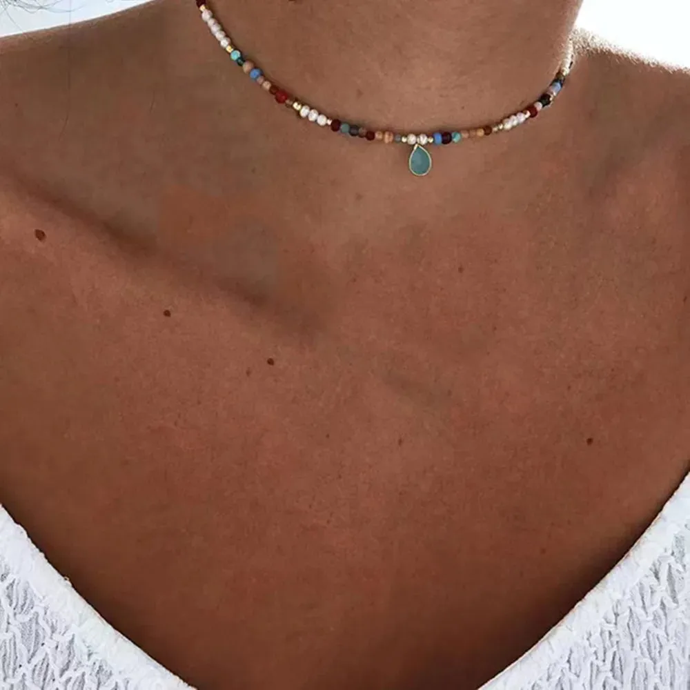 Summer Fashion Multilayer Handmade Necklace with Crystal Pendant