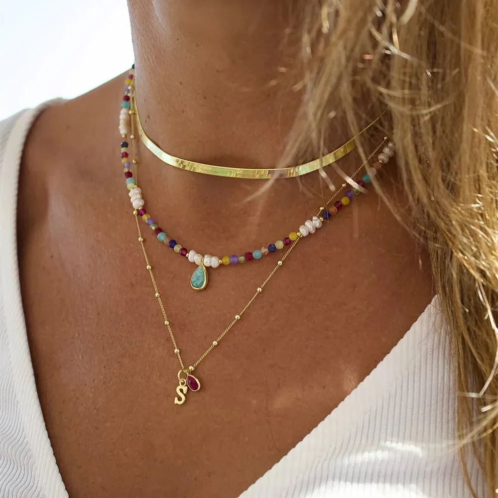 Summer Fashion Multilayer Handmade Necklace with Crystal Pendant