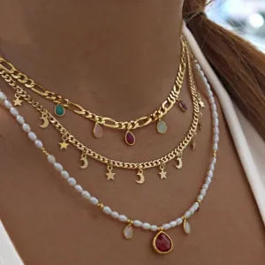 Summer Fashion Multilayer Handmade Necklace with Crystal Pendant