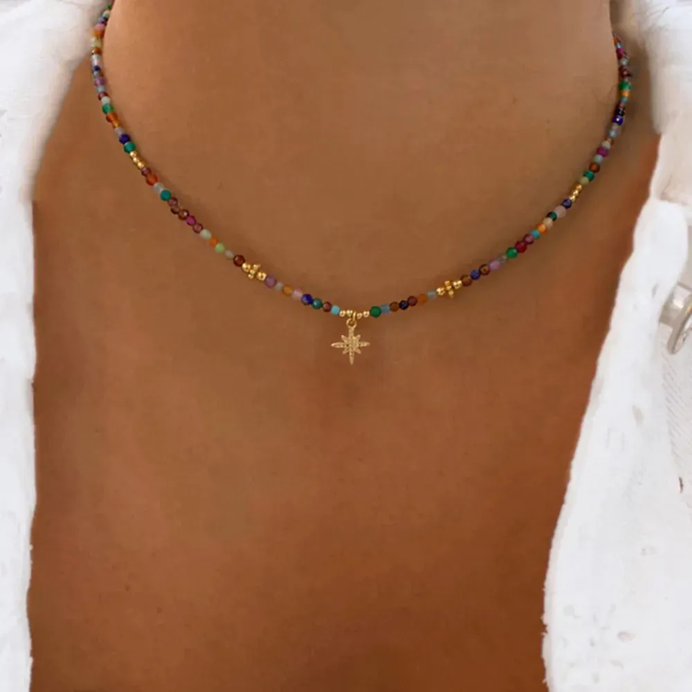 Summer Fashion Multilayer Handmade Necklace with Crystal Pendant