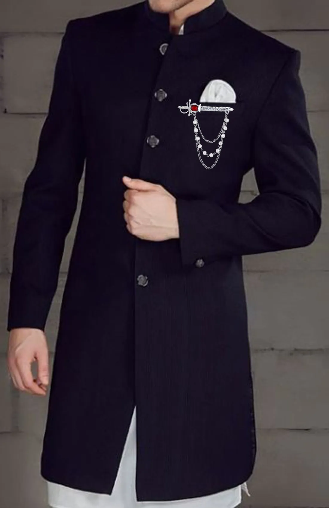 Sword-Shaped Brooch with Dual Layered Chain