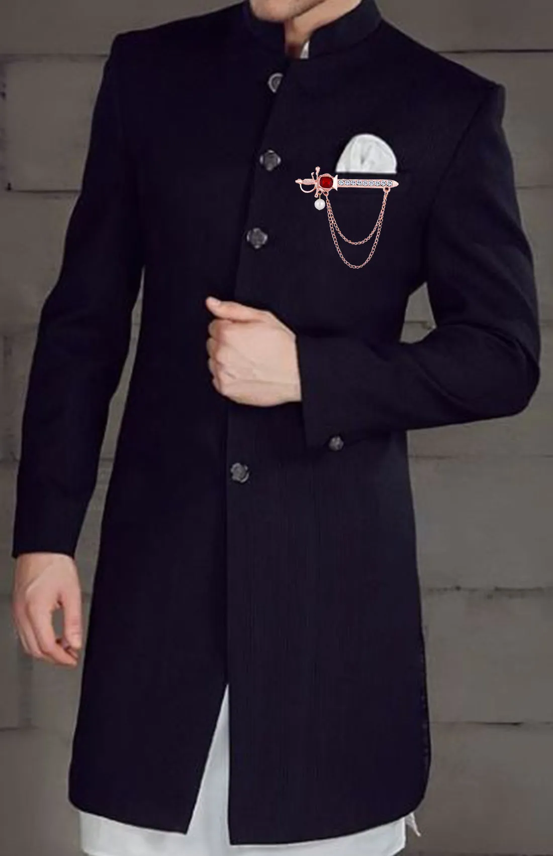 Sword-Shaped Brooch with Dual Layered Chain