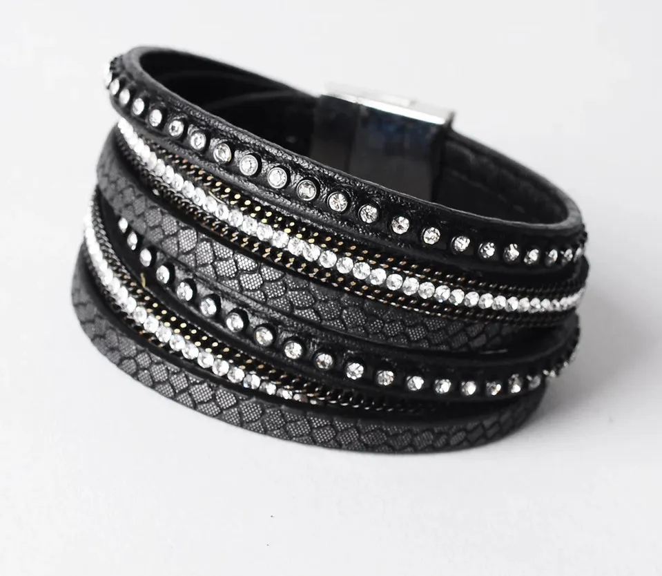 The Crystal Wrap Leather  Charm Bangle | CATICA Couture