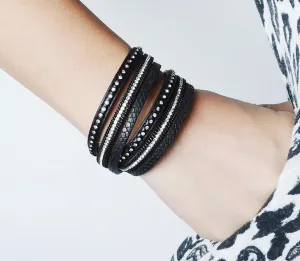 The Crystal Wrap Leather  Charm Bangle | CATICA Couture