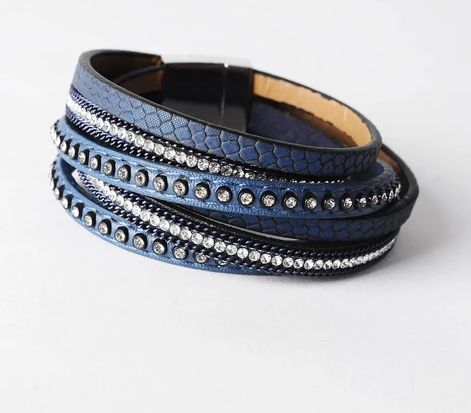 The Crystal Wrap Leather  Charm Bangle | CATICA Couture