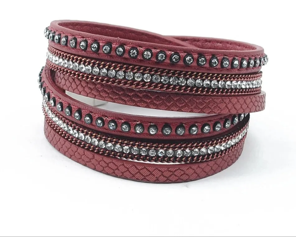 The Crystal Wrap Leather  Charm Bangle | CATICA Couture