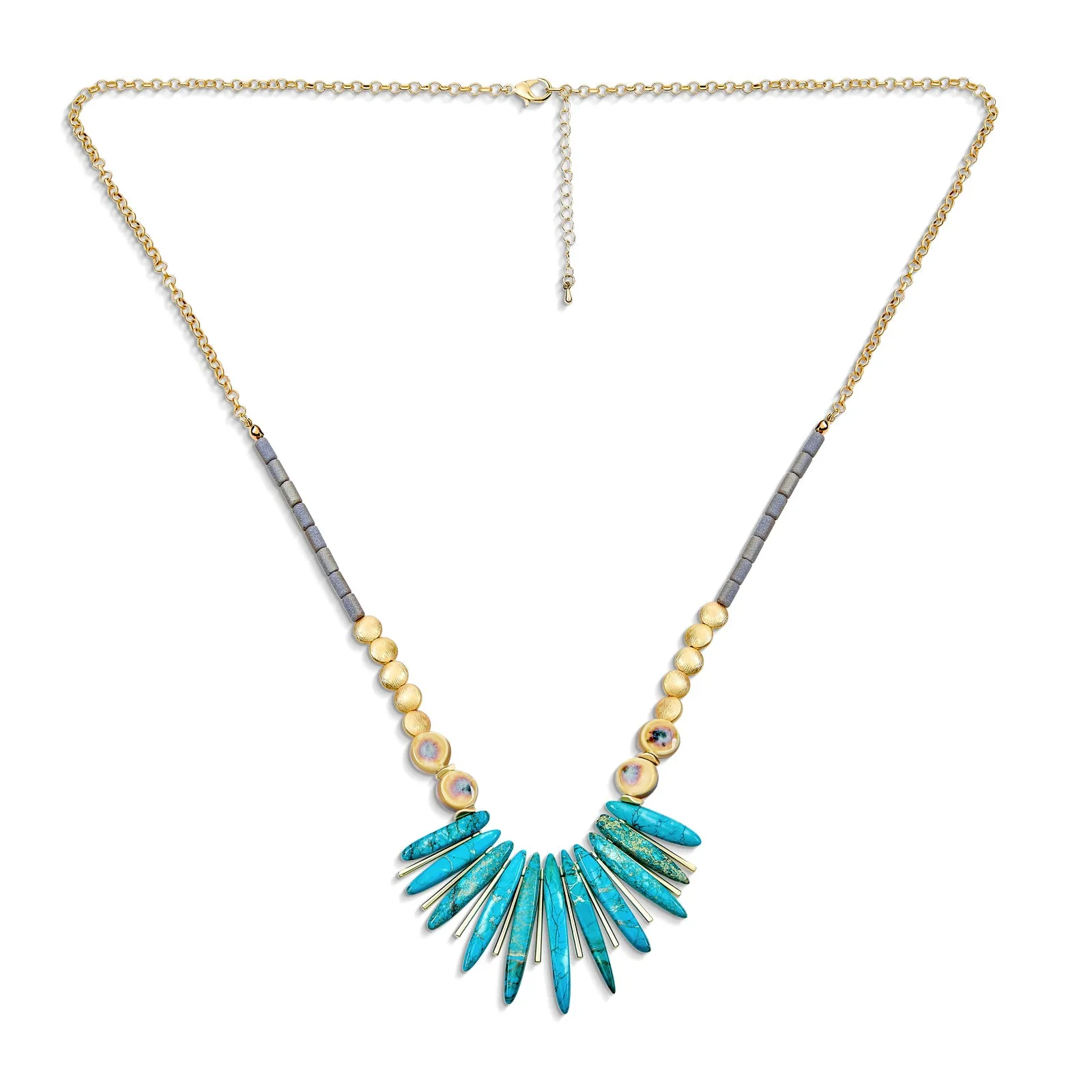 Tribal Spike Gemstone Collar Necklace with Irregular Beads for Teens Gold Plated