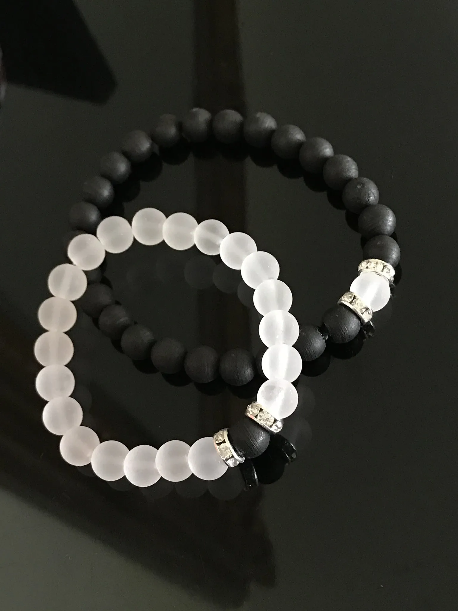 Two bracelets Natural Aquilaria agarwood & frosted glass beads