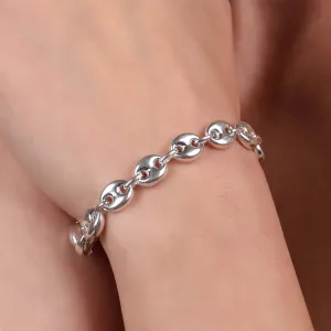 Unisex Sterling Silver Nautical Anchor Chain Link Bracelet 9MM Wide