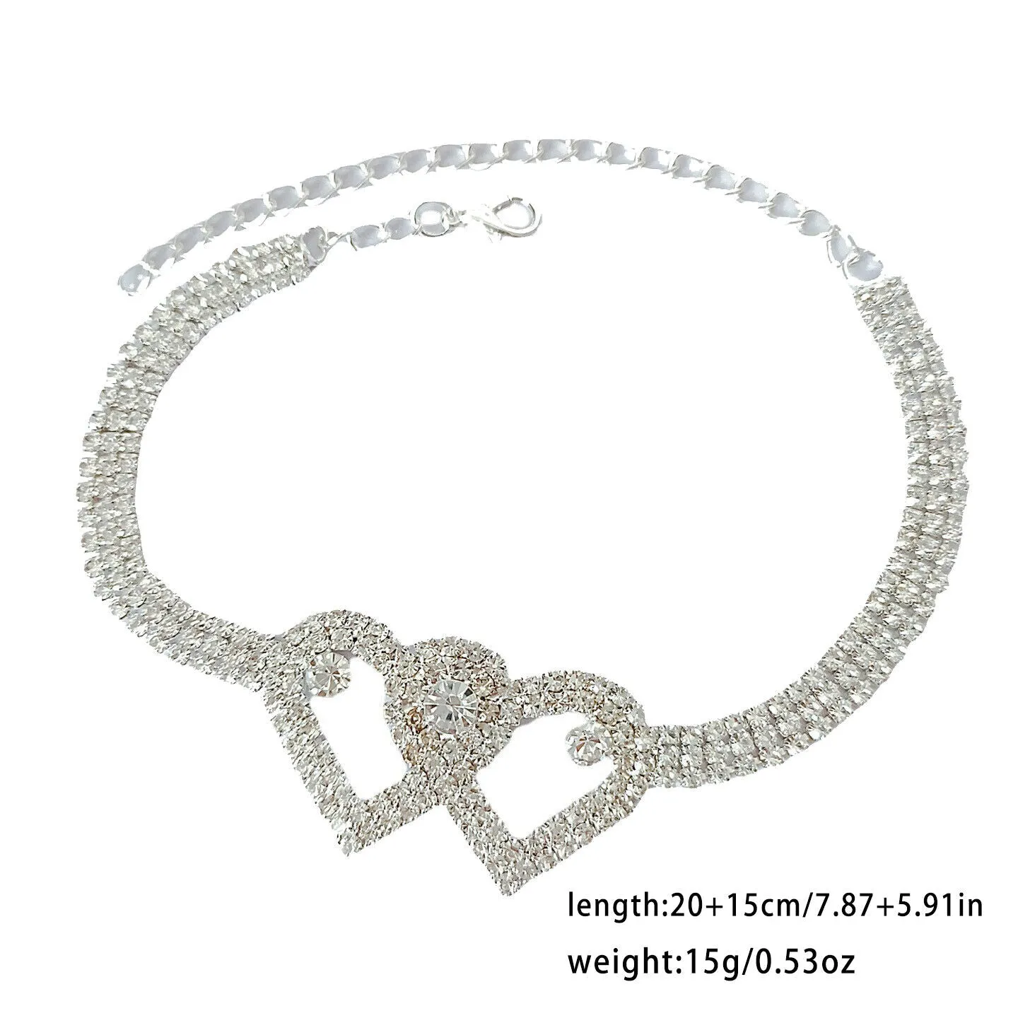 US 2-4 Pack Love Chain Double Heart Anklet Bracelet Bling Crystal Ankle Barefoot