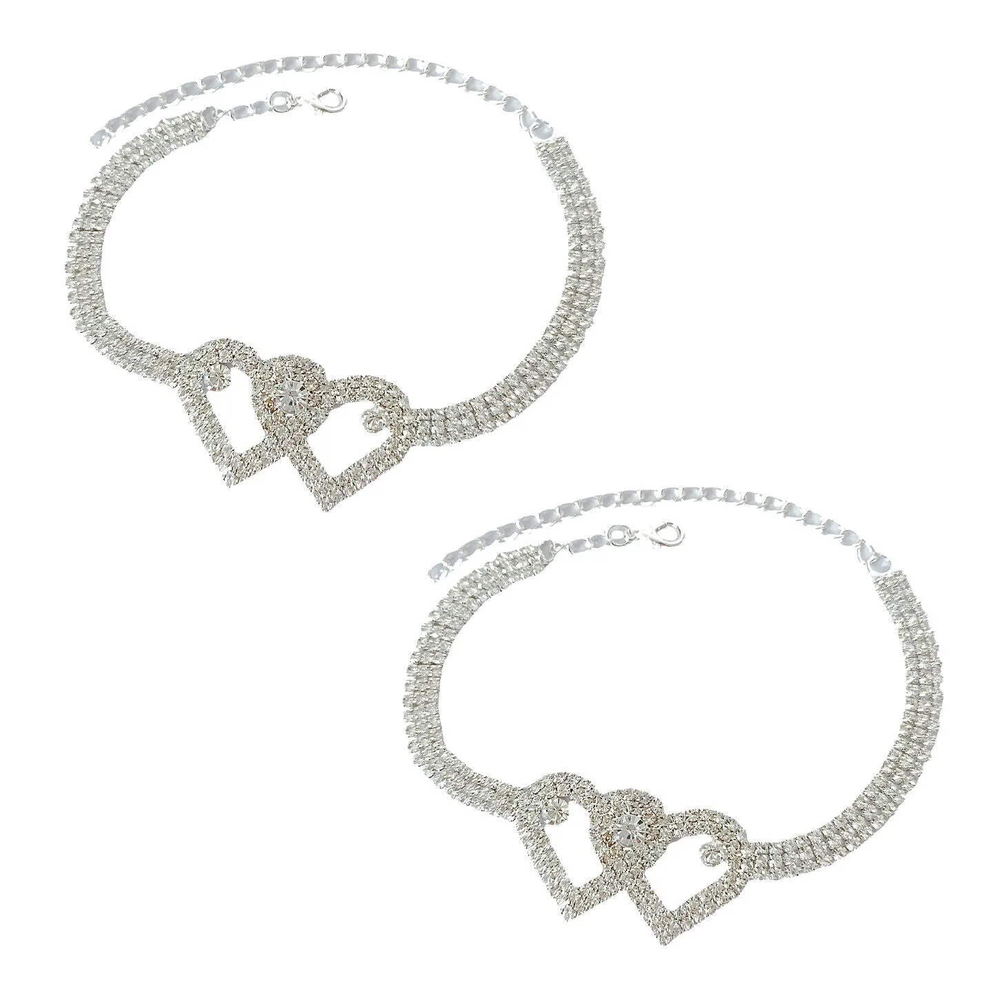 US 2-4 Pack Love Chain Double Heart Anklet Bracelet Bling Crystal Ankle Barefoot