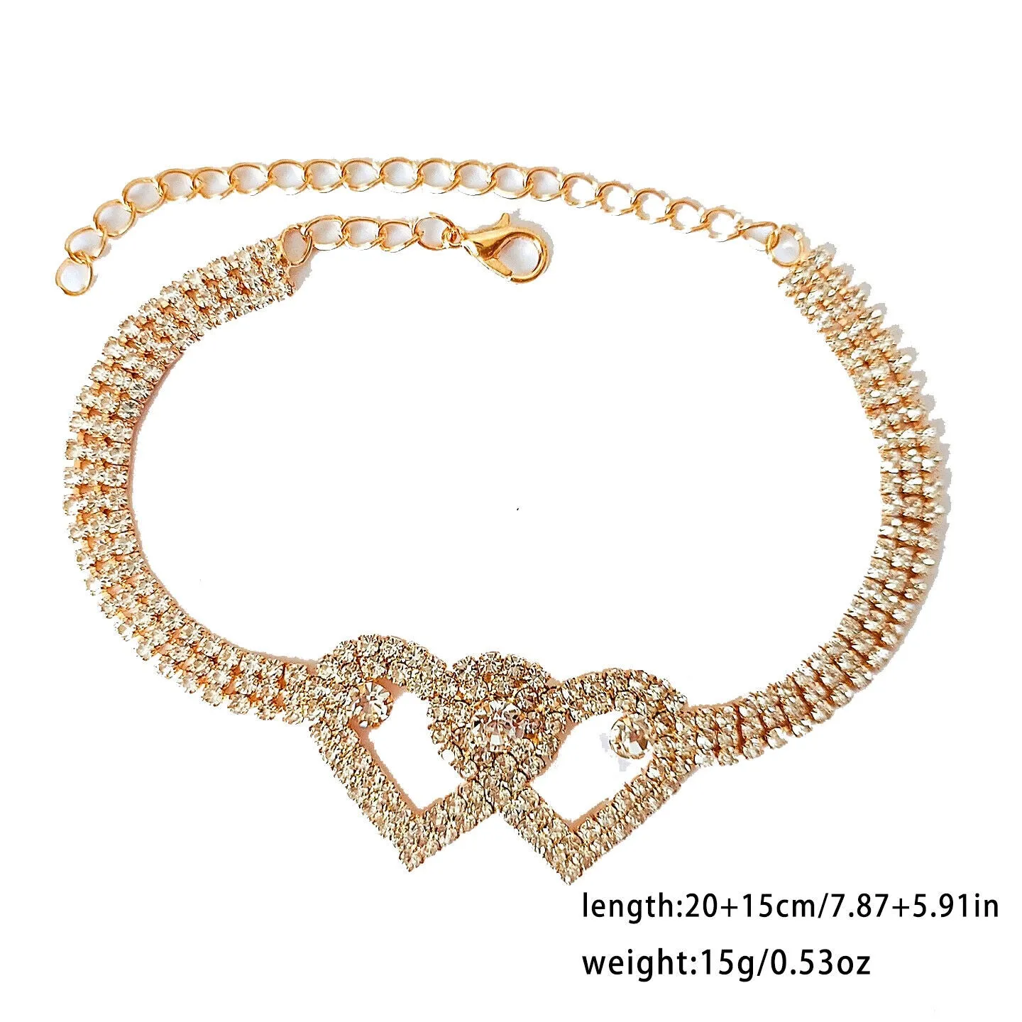 US 2-4 Pack Love Chain Double Heart Anklet Bracelet Bling Crystal Ankle Barefoot