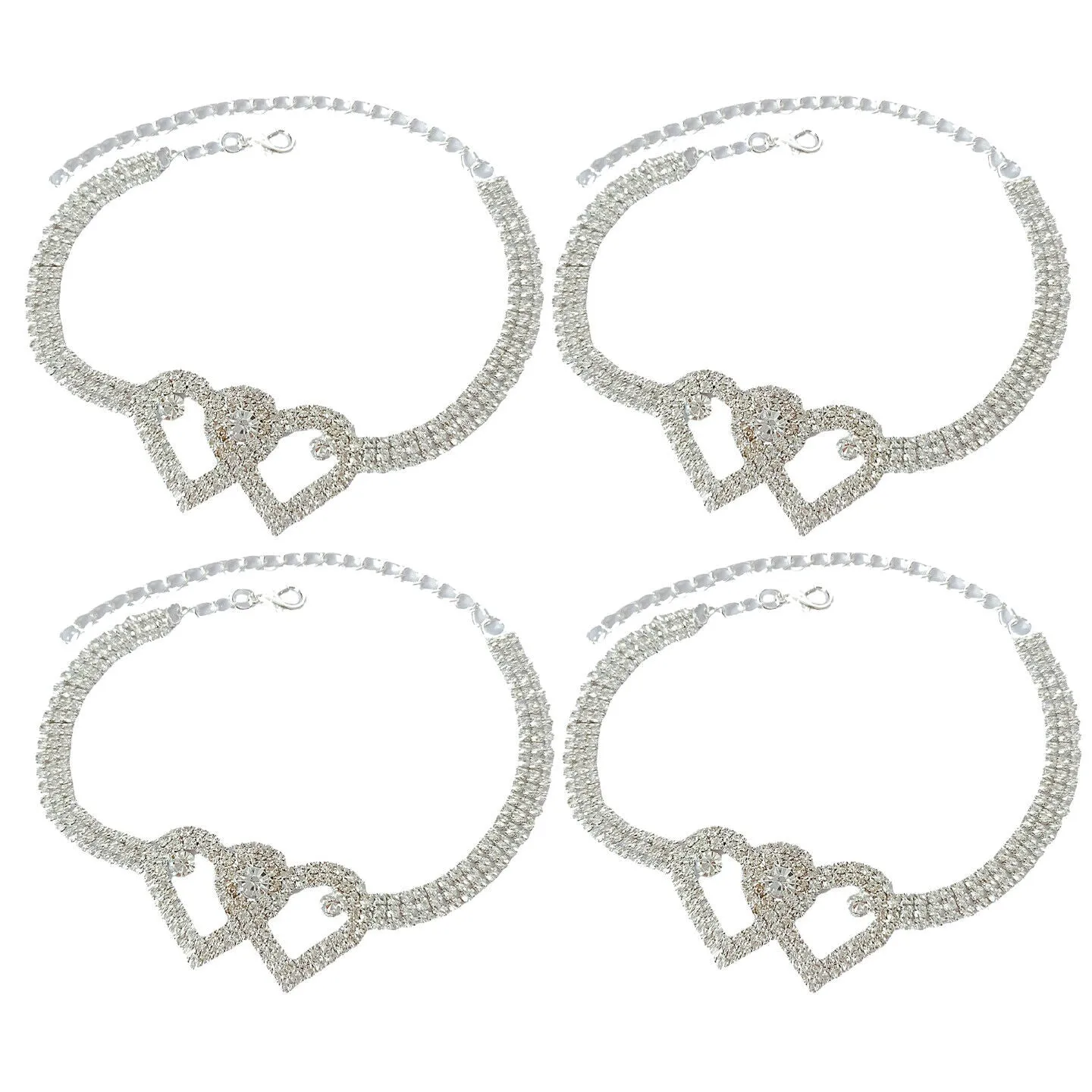 US 2-4 Pack Love Chain Double Heart Anklet Bracelet Bling Crystal Ankle Barefoot