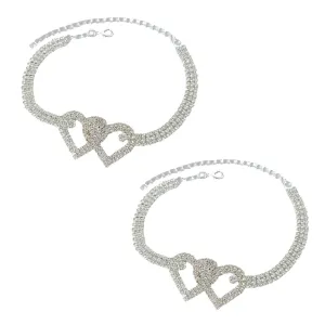 US 2-4 Pack Love Chain Double Heart Anklet Bracelet Bling Crystal Ankle Barefoot