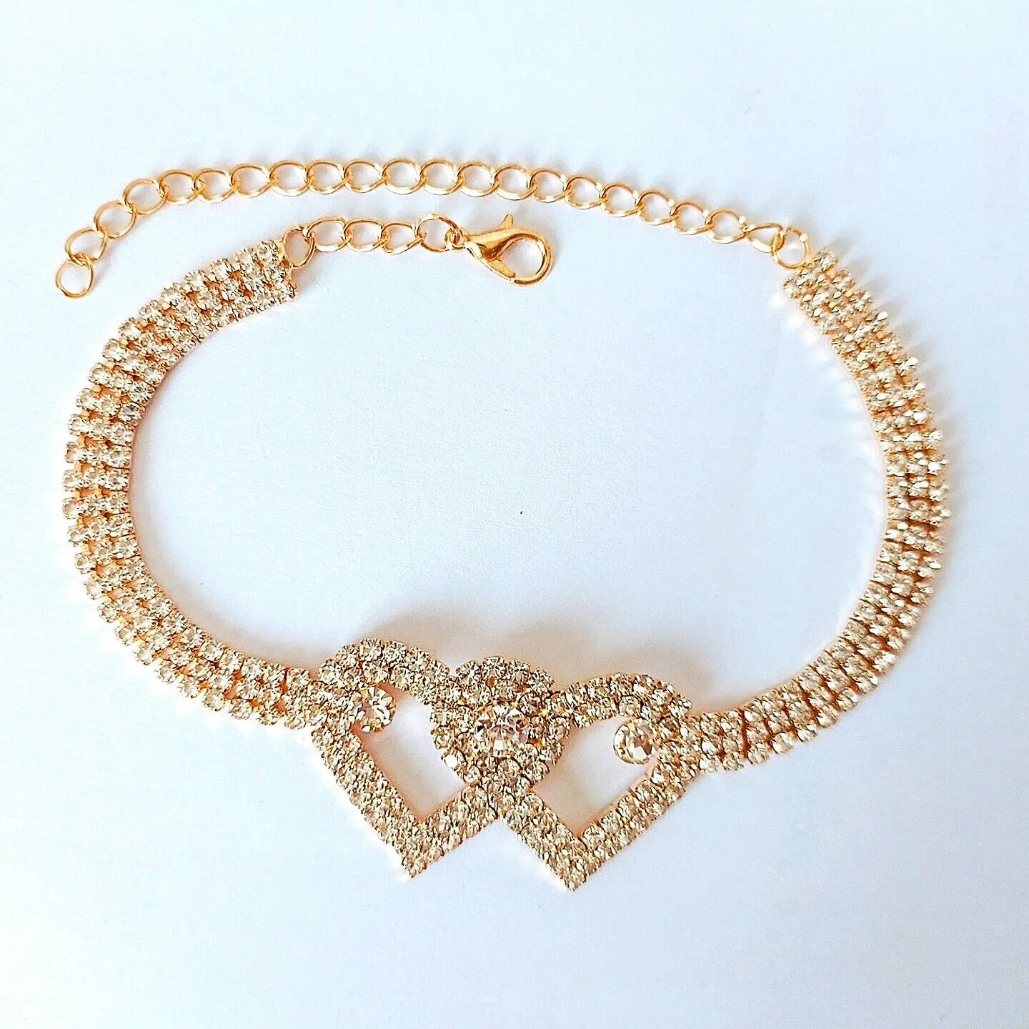 US 2-4 Pack Love Chain Double Heart Anklet Bracelet Bling Crystal Ankle Barefoot