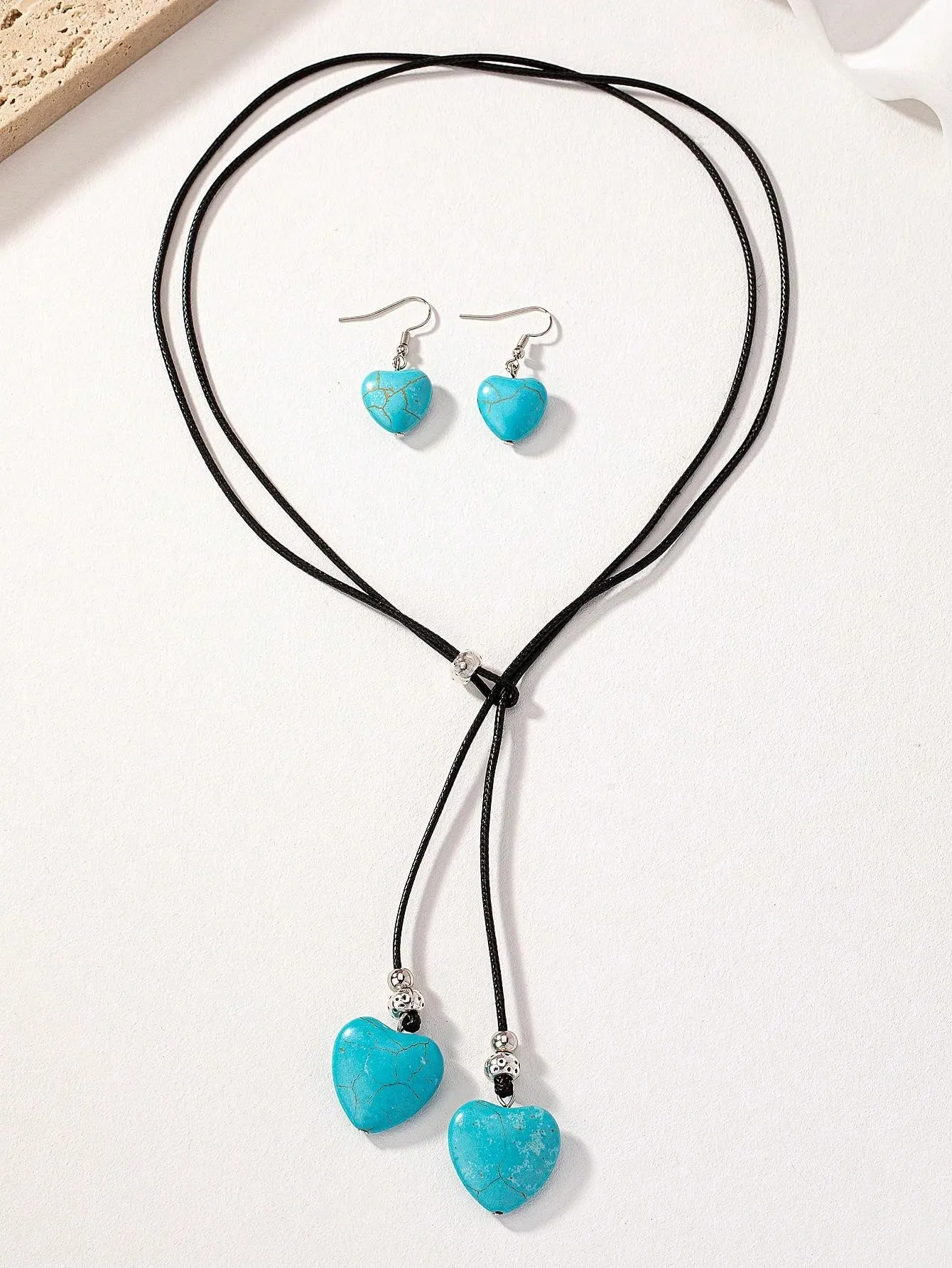 Vintage Bohemian Style Long Heart & Turquoise Design Necklace And Earring Set