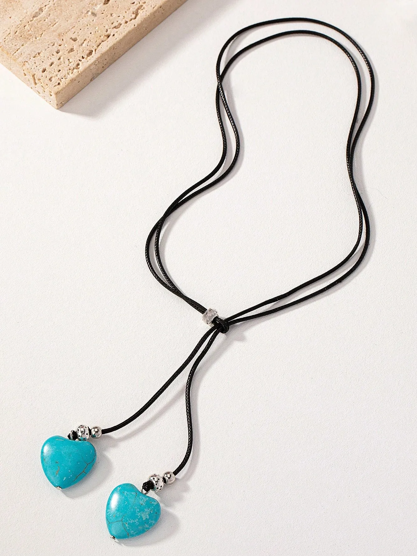 Vintage Bohemian Style Long Heart & Turquoise Design Necklace And Earring Set